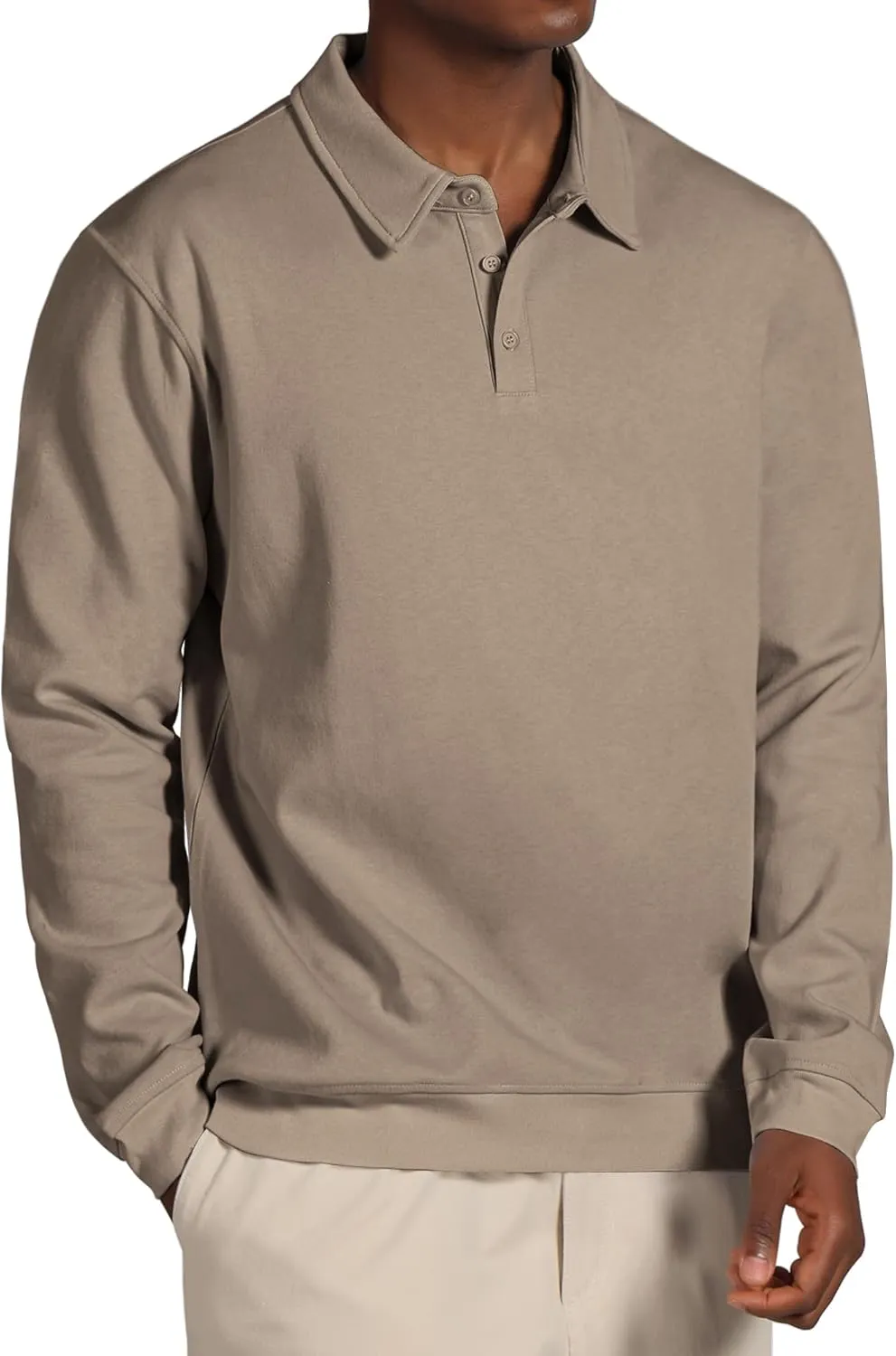 Men's Casual Long Sleeve Polo Shirts Classic Button Down Golf Shirt Loose Fit Pullover Sweatshirts