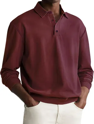 Men's Casual Long Sleeve Polo Shirts Classic Button Down Golf Shirt Loose Fit Pullover Sweatshirts