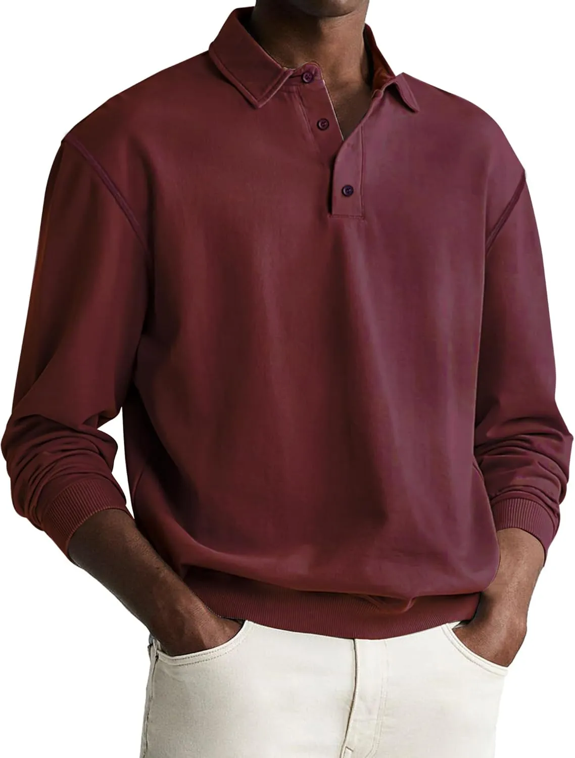 Men's Casual Long Sleeve Polo Shirts Classic Button Down Golf Shirt Loose Fit Pullover Sweatshirts