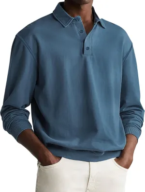 Men's Casual Long Sleeve Polo Shirts Classic Button Down Golf Shirt Loose Fit Pullover Sweatshirts