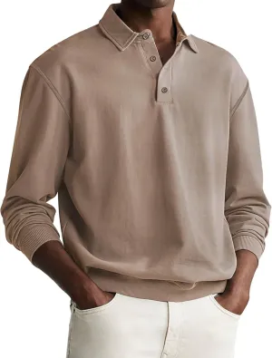 Men's Casual Long Sleeve Polo Shirts Classic Button Down Golf Shirt Loose Fit Pullover Sweatshirts