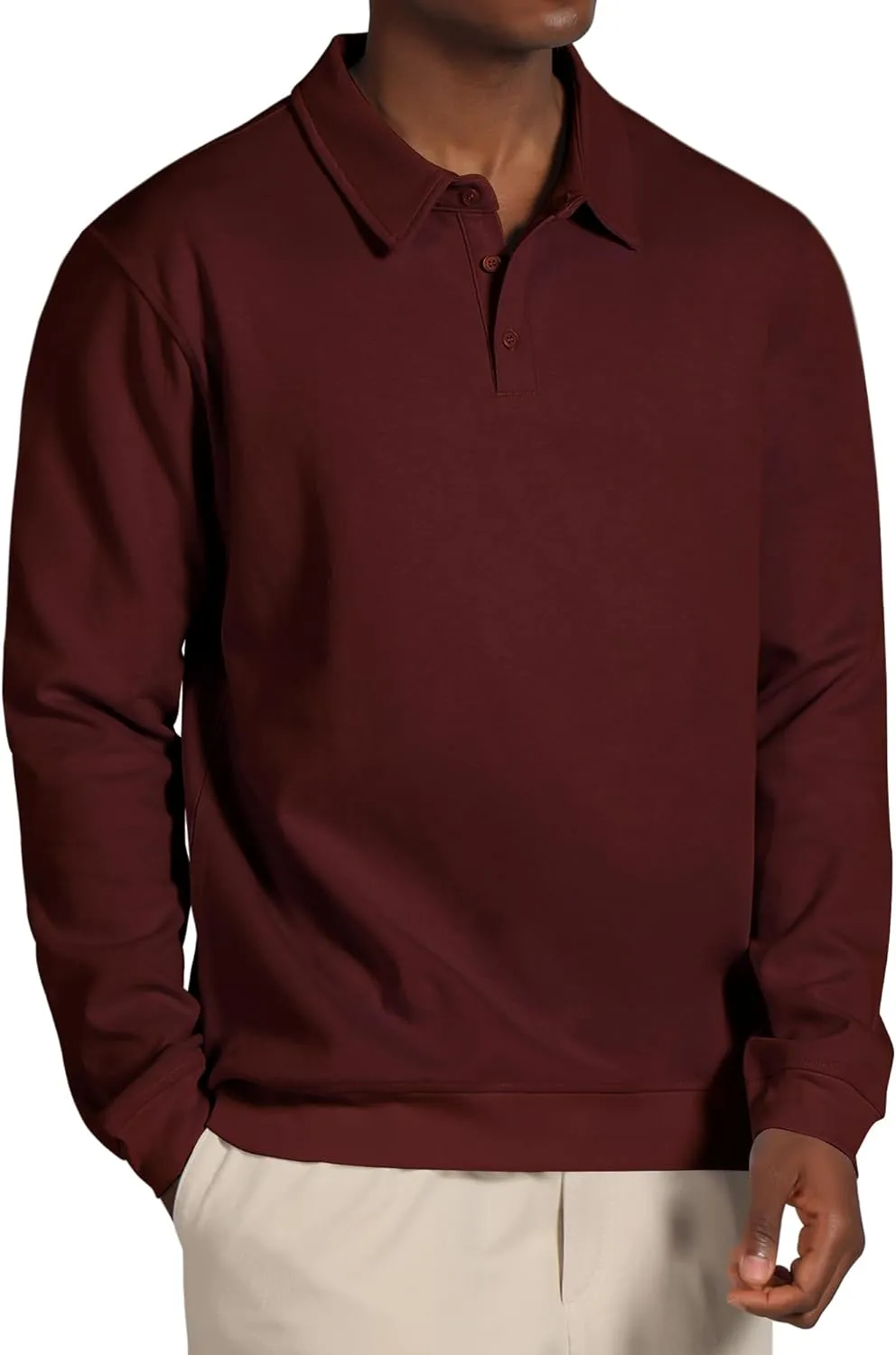 Men's Casual Long Sleeve Polo Shirts Classic Button Down Golf Shirt Loose Fit Pullover Sweatshirts