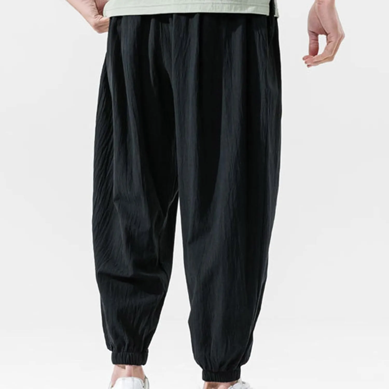 Men's Casual Pants Linen Pants Drawstring Beach Pants Relaxed-Fit Yoga Pants Soft Elastic Waist Pants