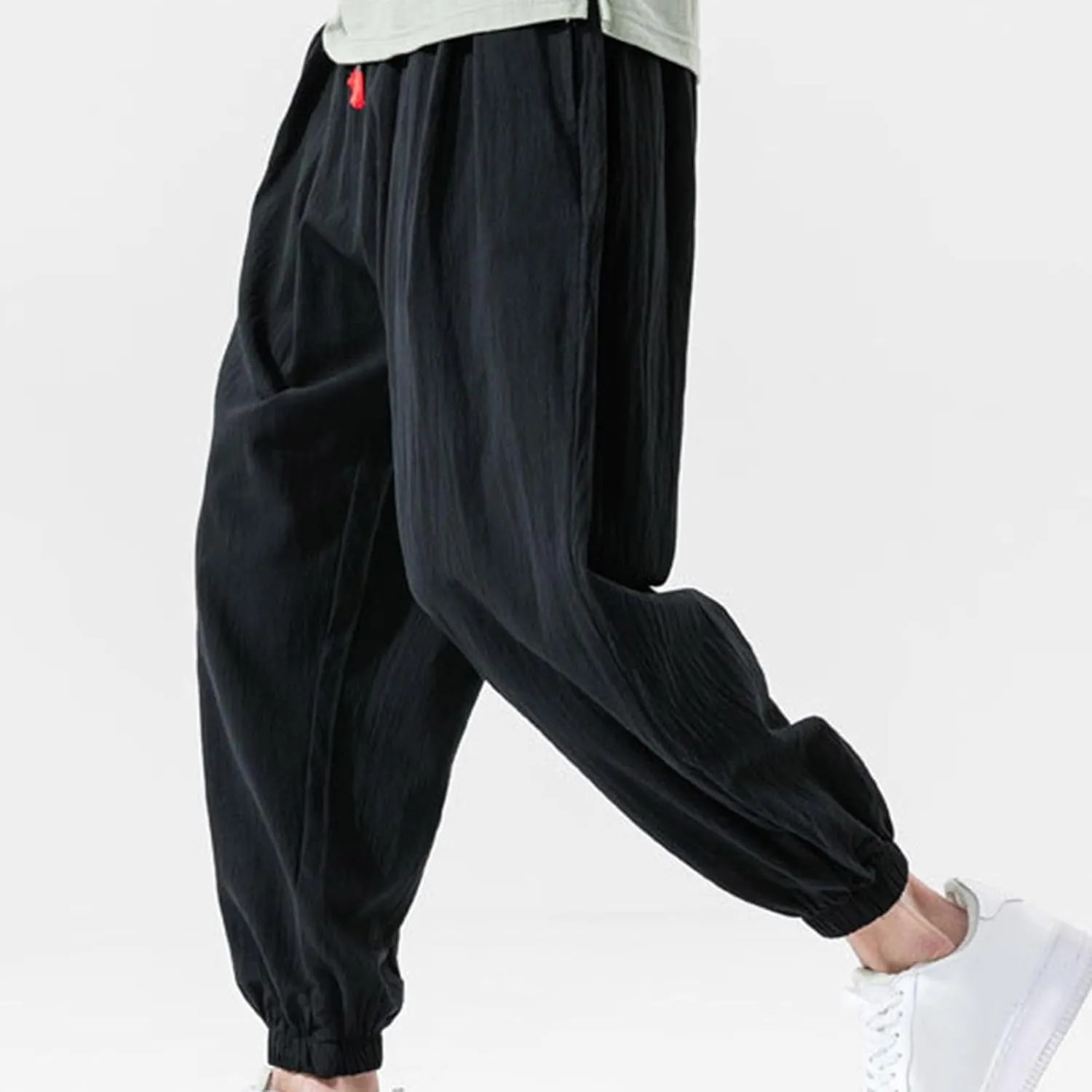 Men's Casual Pants Linen Pants Drawstring Beach Pants Relaxed-Fit Yoga Pants Soft Elastic Waist Pants