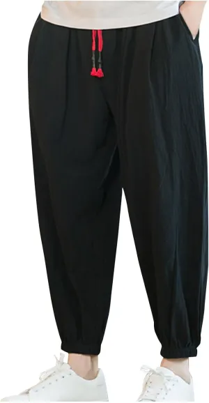 Men's Casual Pants Linen Pants Drawstring Beach Pants Relaxed-Fit Yoga Pants Soft Elastic Waist Pants