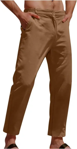 Men's Casual Pants Linen Pants Relaxed-Fit Beach Trousers Summer Yoga Pants Drawstring Elastic Waist Pants