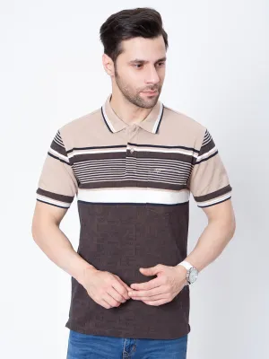 Mens Horizontal Alternate  Color Striper Polo Neck Tshirt