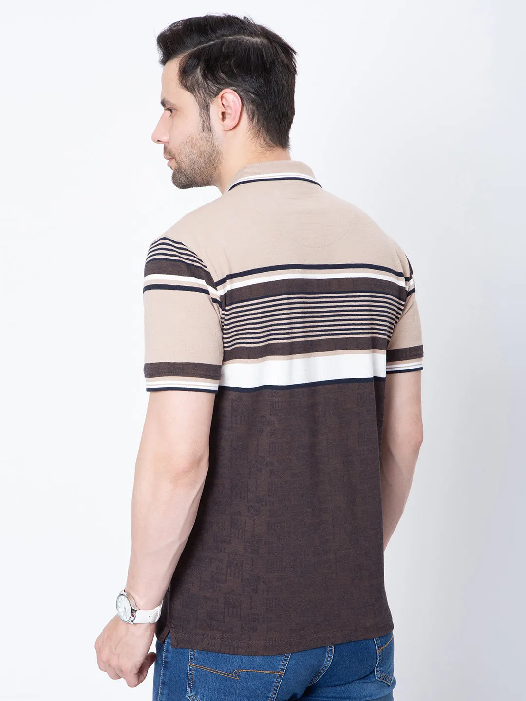 Mens Horizontal Alternate  Color Striper Polo Neck Tshirt