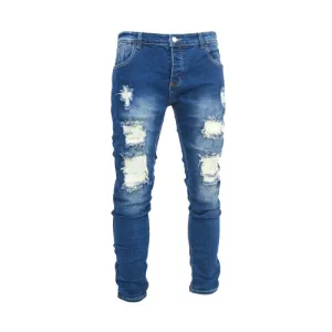 Men's Navy Blue Denim Ripped Jeans