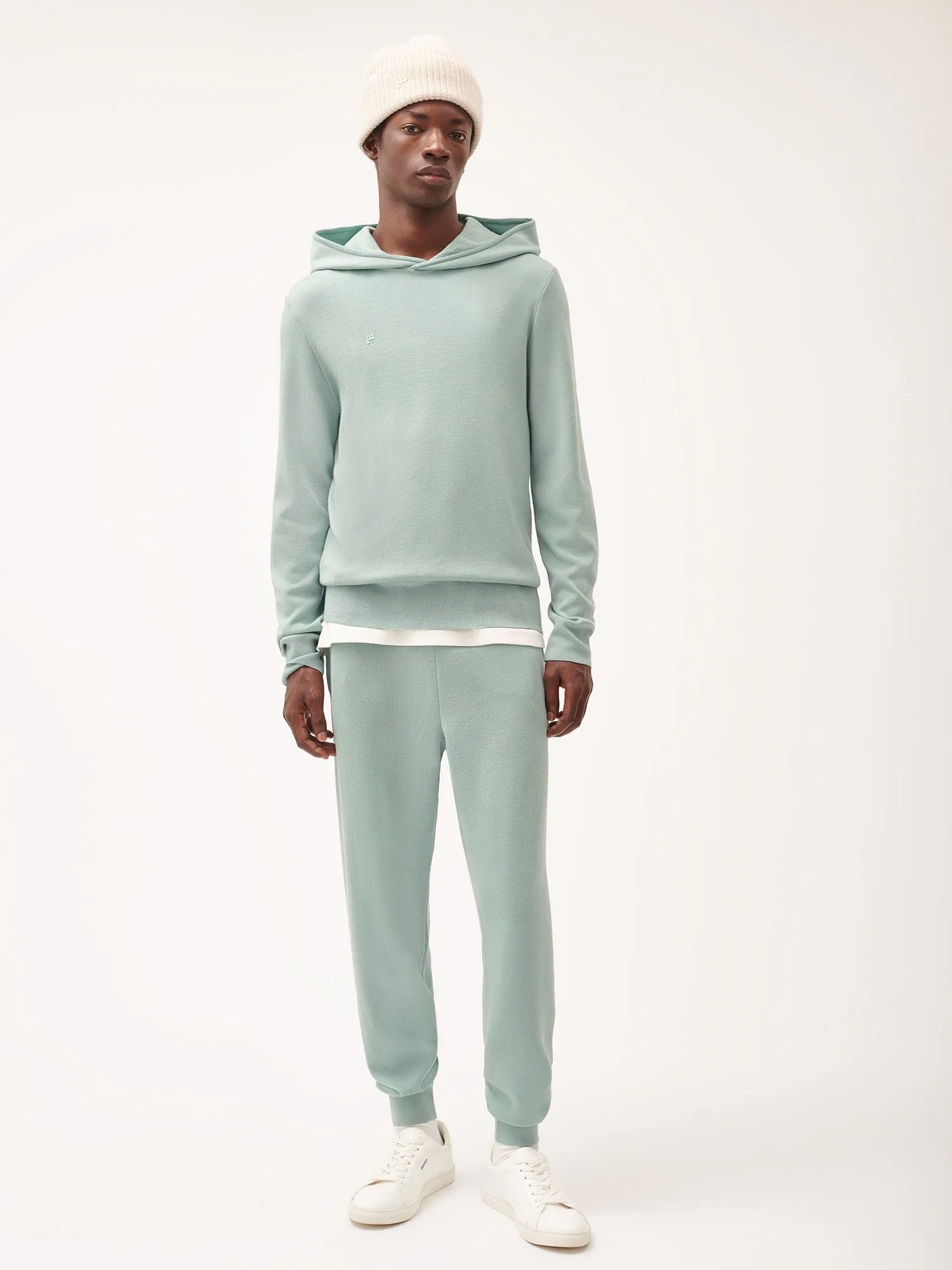 Mens Regenerative Merino Wool Track Pants—eucalyptus blue