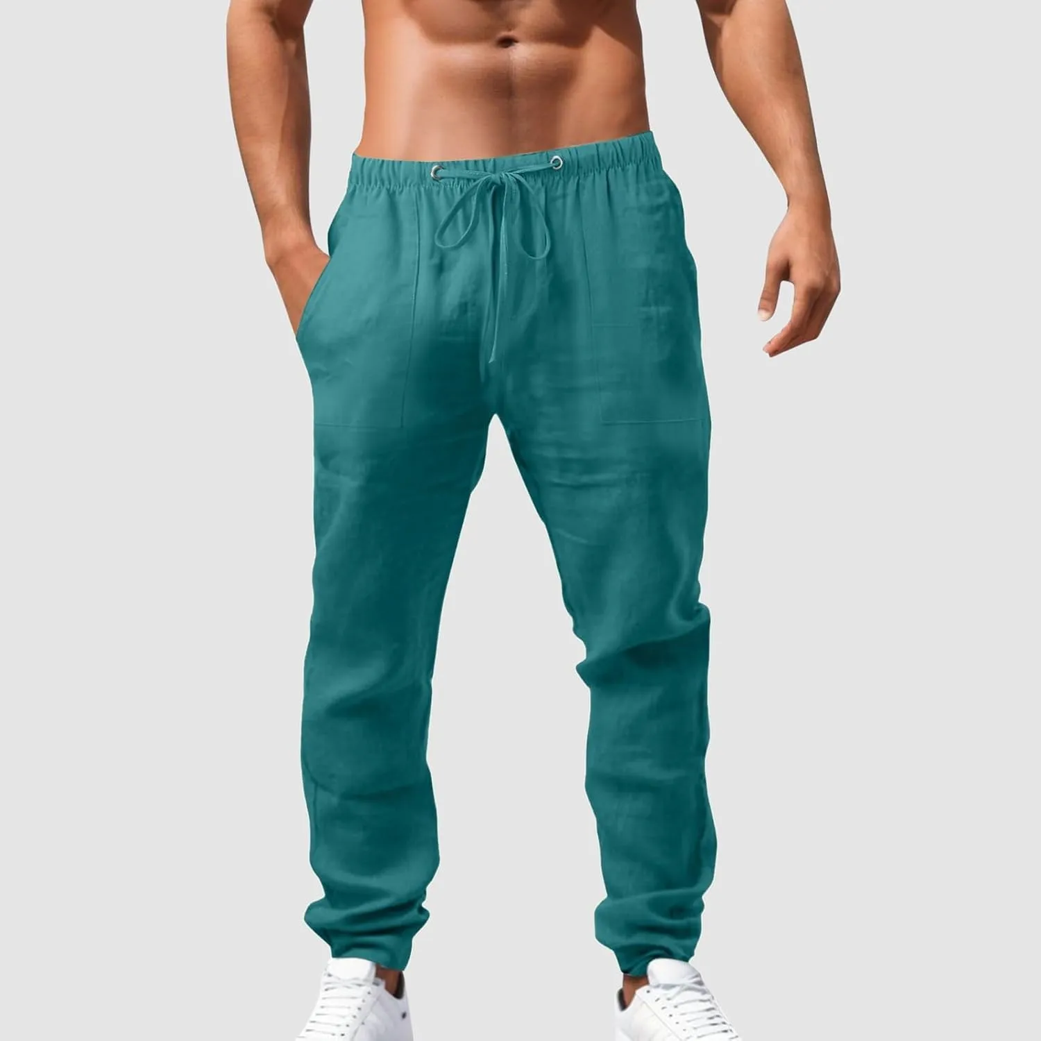Men's Relaxed Fit Drawstring Linen Pants Casual Beachwear Comfortable Summer Lounge Pants for Outdoor Travel