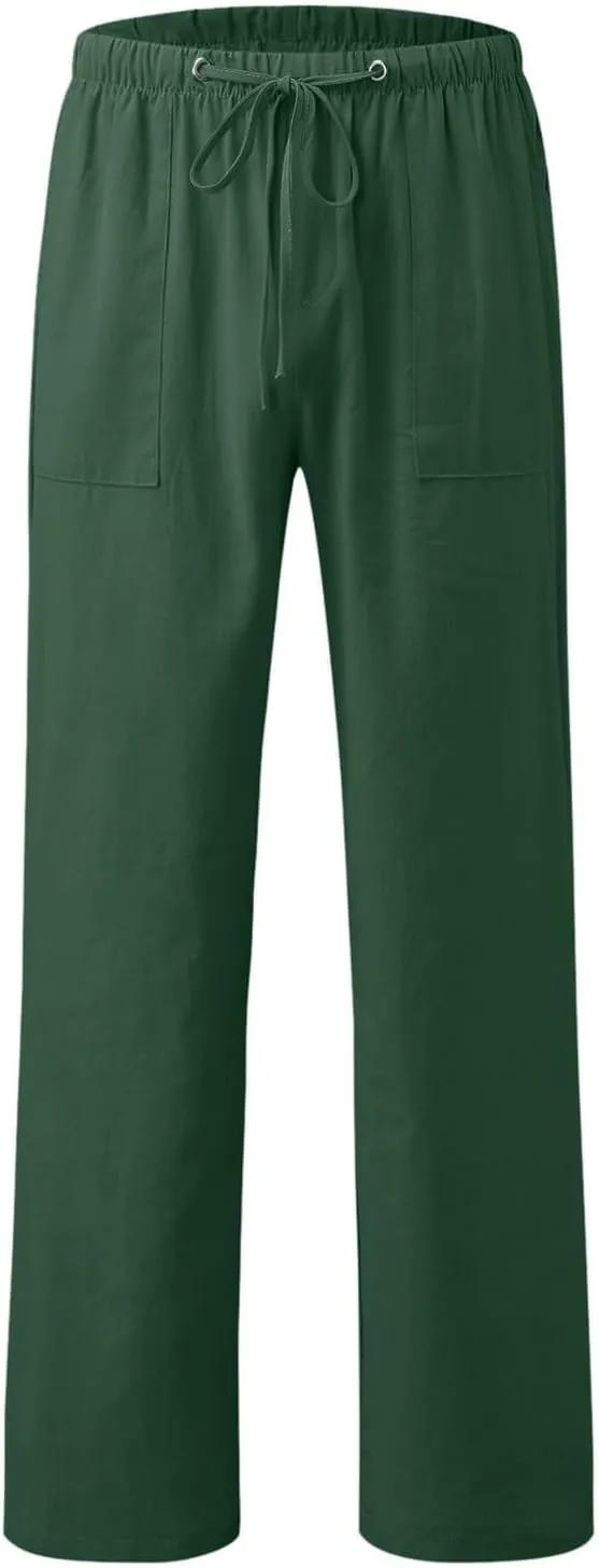Men's Relaxed Fit Drawstring Linen Pants Casual Beachwear Comfortable Summer Lounge Pants for Outdoor Travel