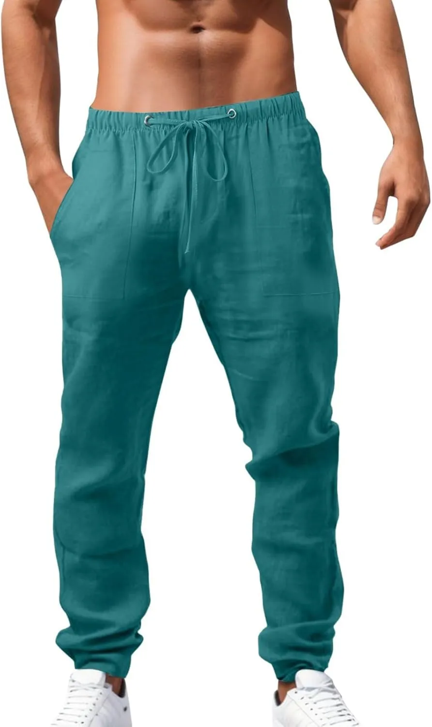 Men's Relaxed Fit Drawstring Linen Pants Casual Beachwear Comfortable Summer Lounge Pants for Outdoor Travel