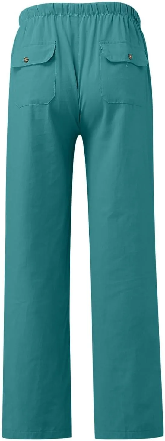 Men's Relaxed Fit Drawstring Linen Pants Casual Beachwear Comfortable Summer Lounge Pants for Outdoor Travel
