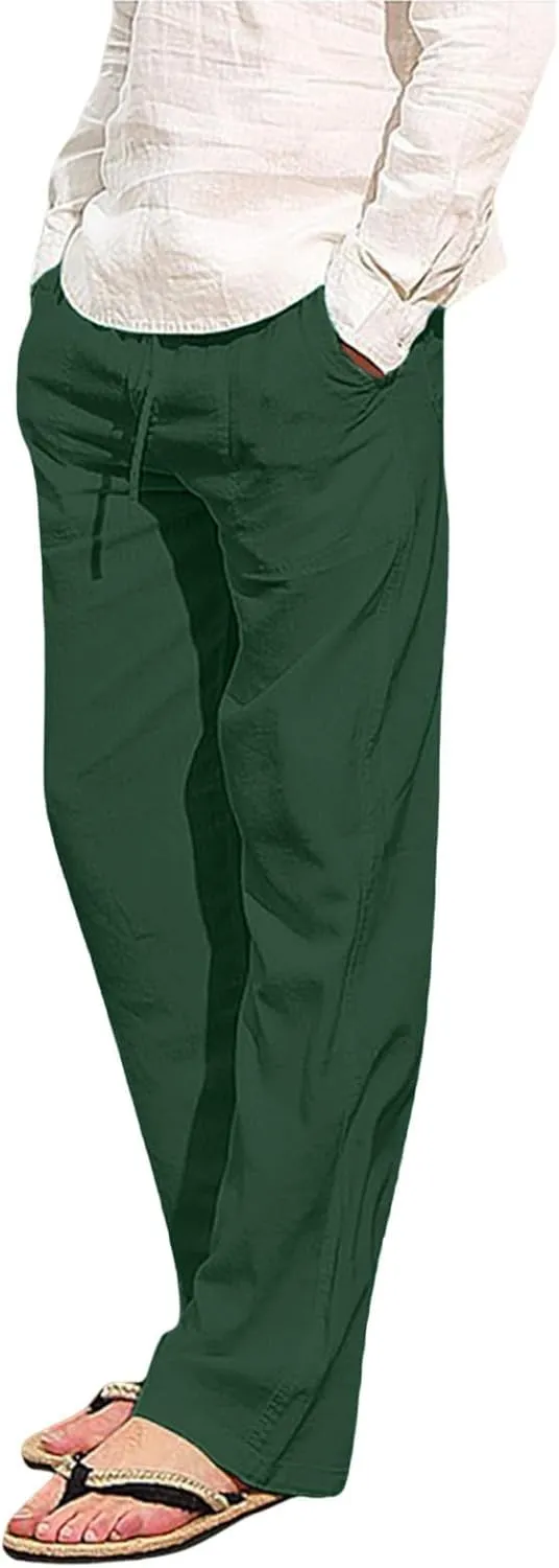 Men's Relaxed Fit Drawstring Linen Pants Casual Beachwear Comfortable Summer Lounge Pants for Outdoor Travel