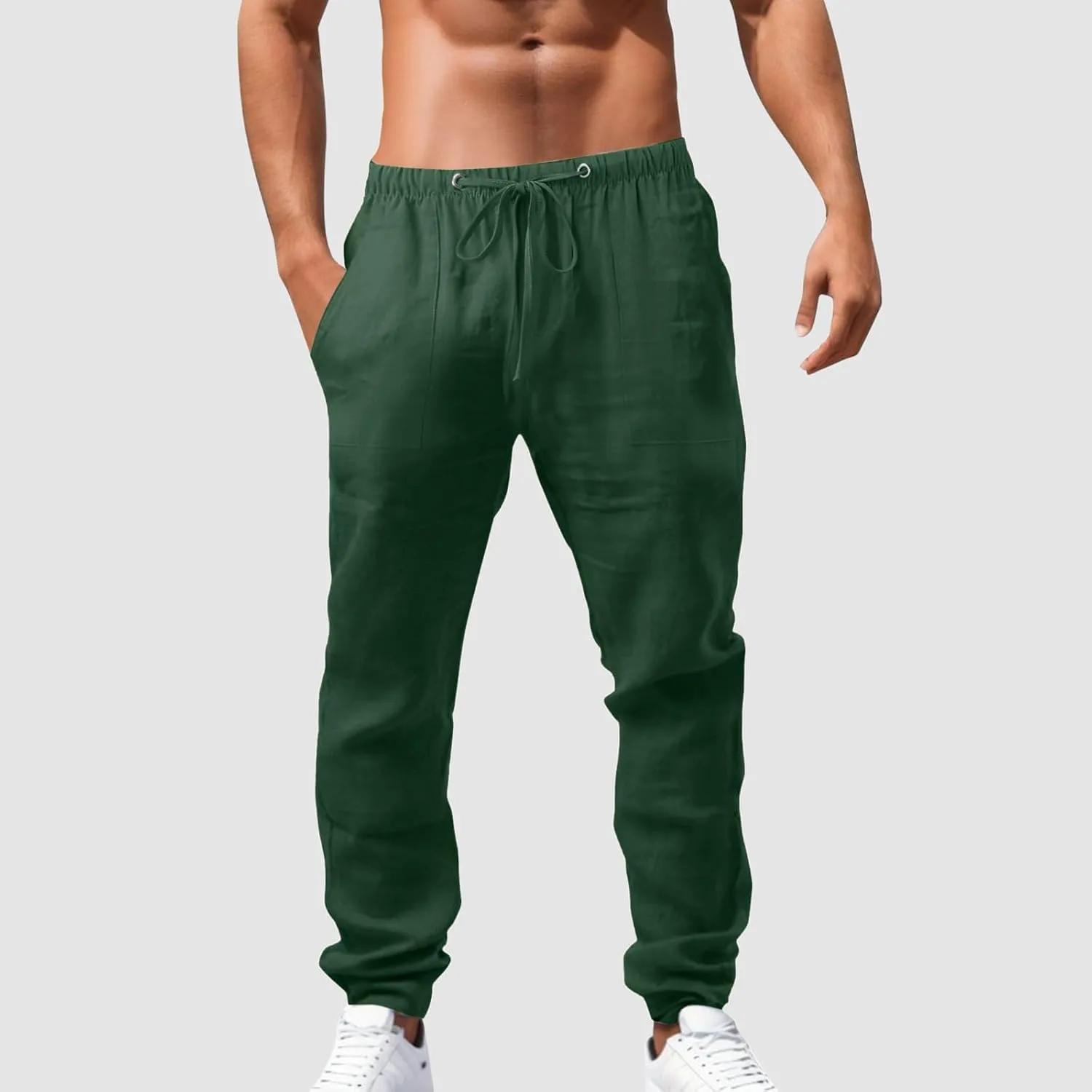 Men's Relaxed Fit Drawstring Linen Pants Casual Beachwear Comfortable Summer Lounge Pants for Outdoor Travel