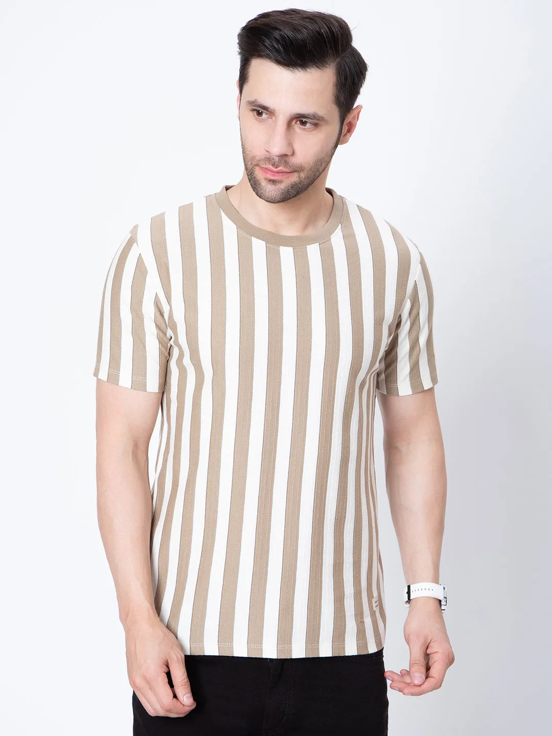 Mens Round Neck Vertical Stripers Tshirt