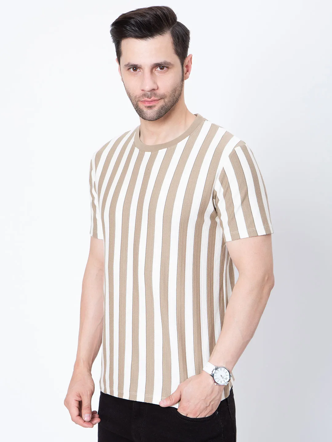 Mens Round Neck Vertical Stripers Tshirt
