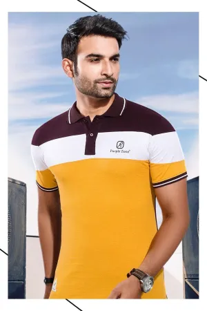 Men's Yellow Cotton T-shirts with Polo collar