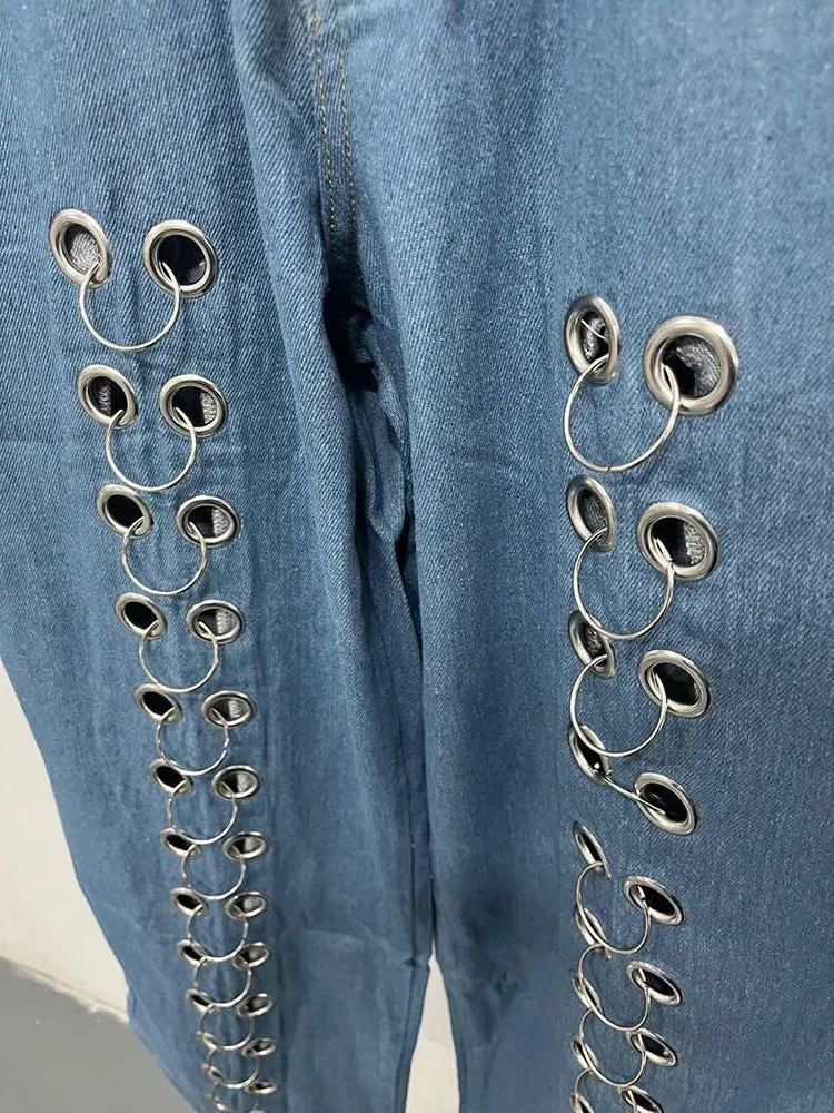 Metal Eyes Low Waist Straight Leg Jeans
