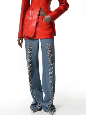 Metal Eyes Low Waist Straight Leg Jeans