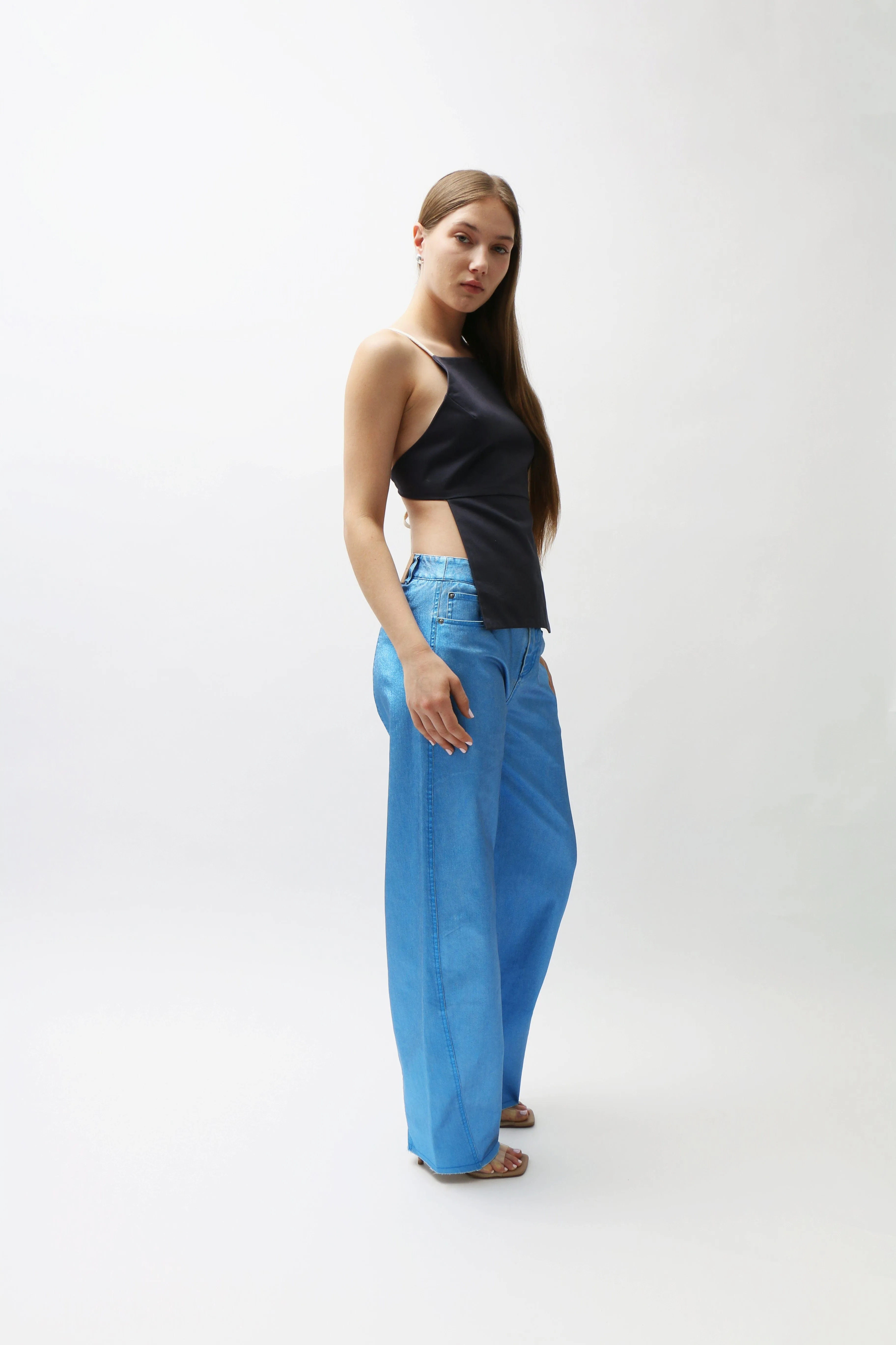 Metallic Blue Cocoon Jeans