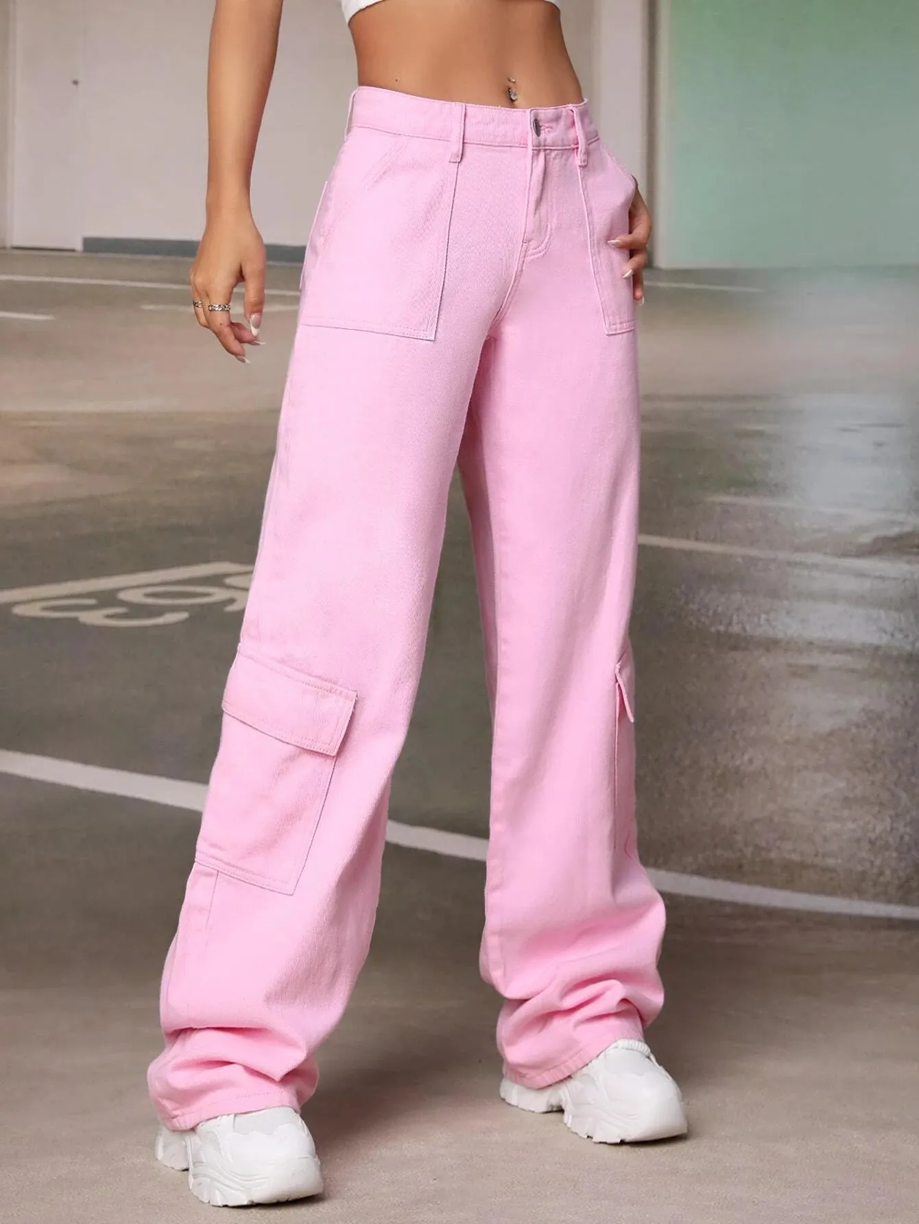 Non-Stretch Denim Cargo Zipper Jean