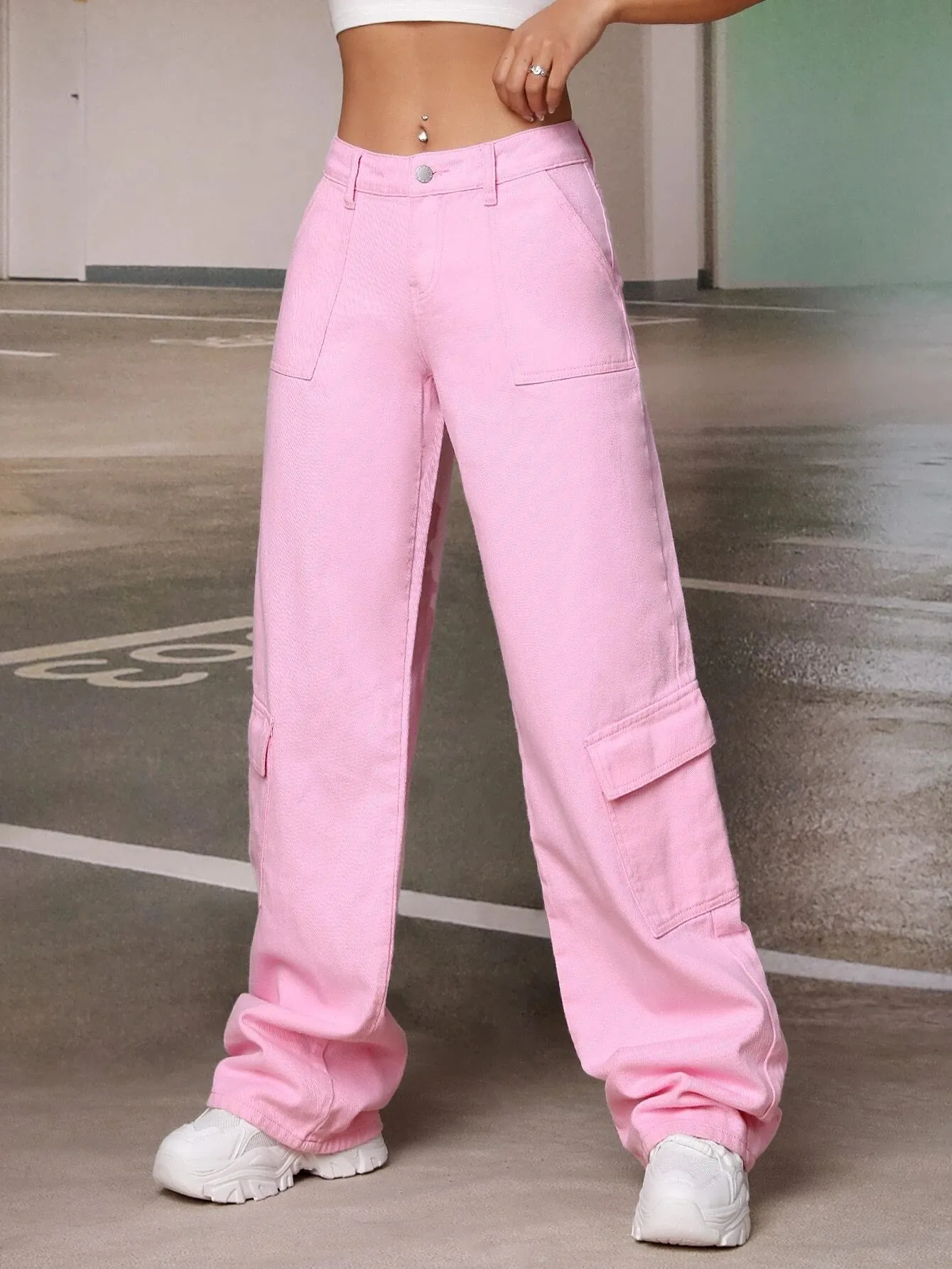 Non-Stretch Denim Cargo Zipper Jean