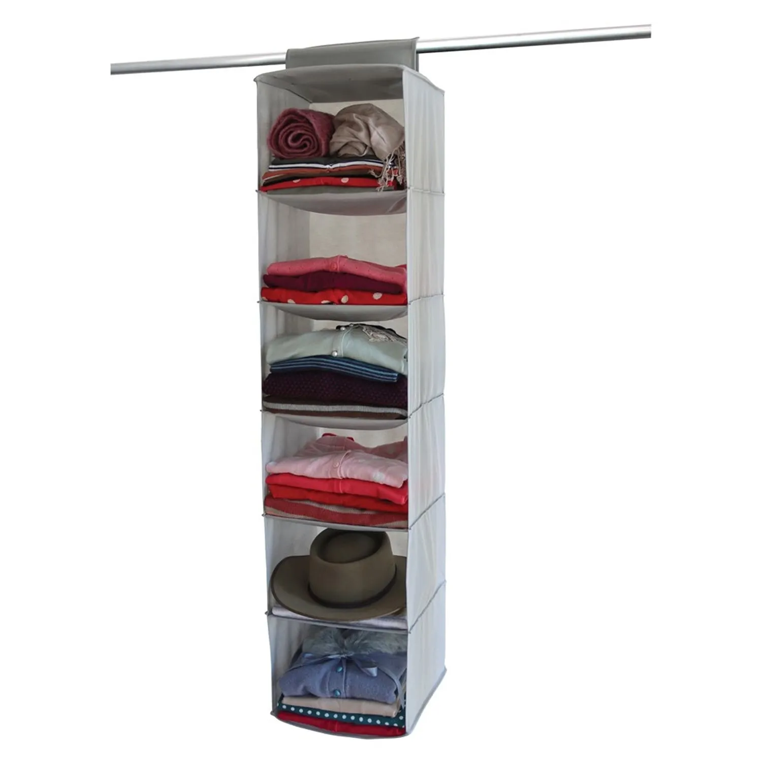 Non-Woven Fabric Cloth 6 Selves Hanging Storage Wardrobe Organizer with PVC Zippered Closure 6 Layers Chain Cloth