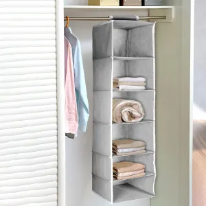 Non-Woven Fabric Cloth 6 Selves Hanging Storage Wardrobe Organizer with PVC Zippered Closure 6 Layers Chain Cloth