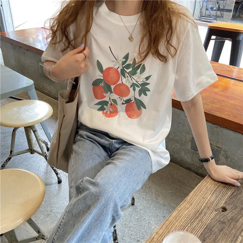 Orange Fruits Printed Loose Shirts