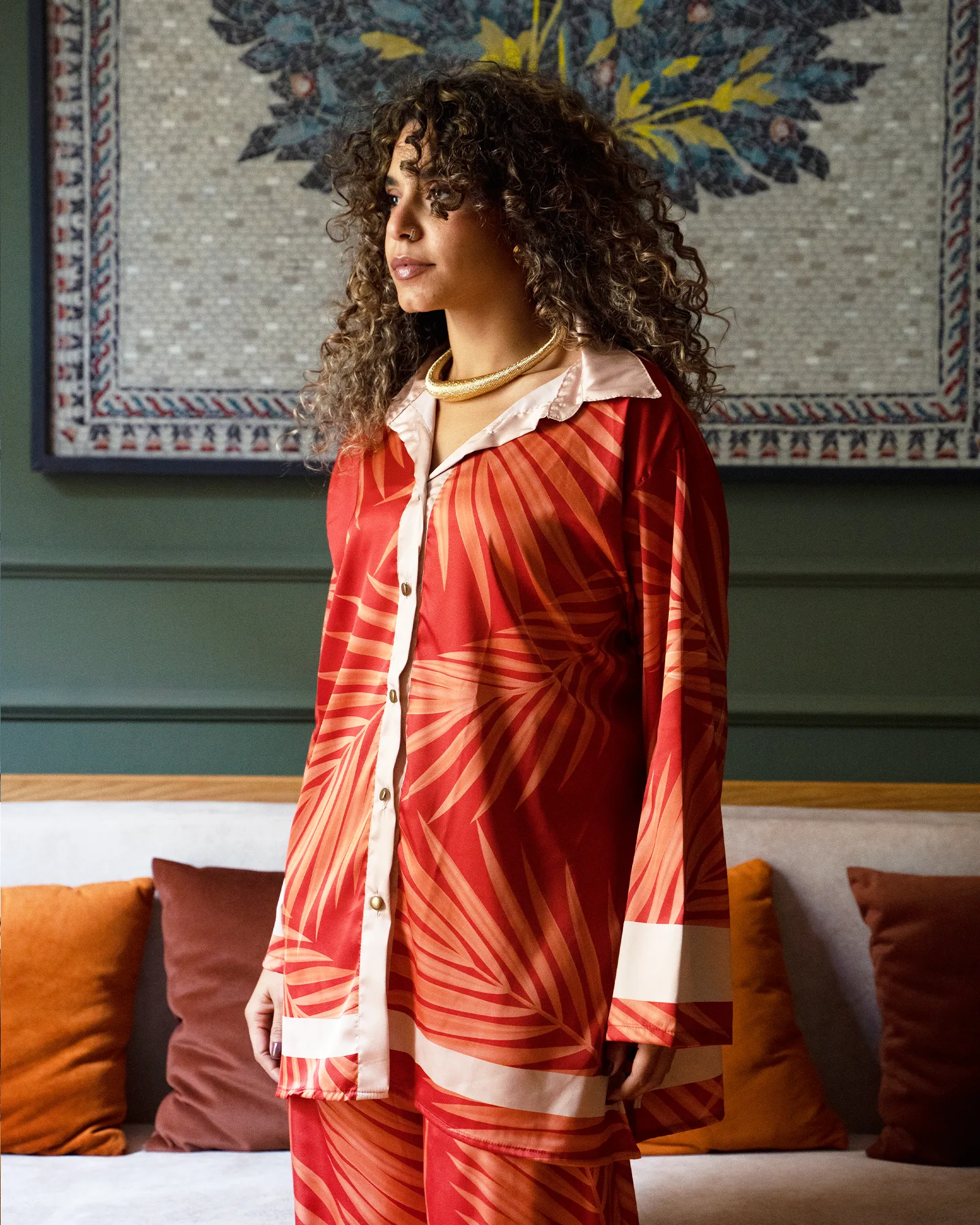 Orange Palm Over-sized Shirt