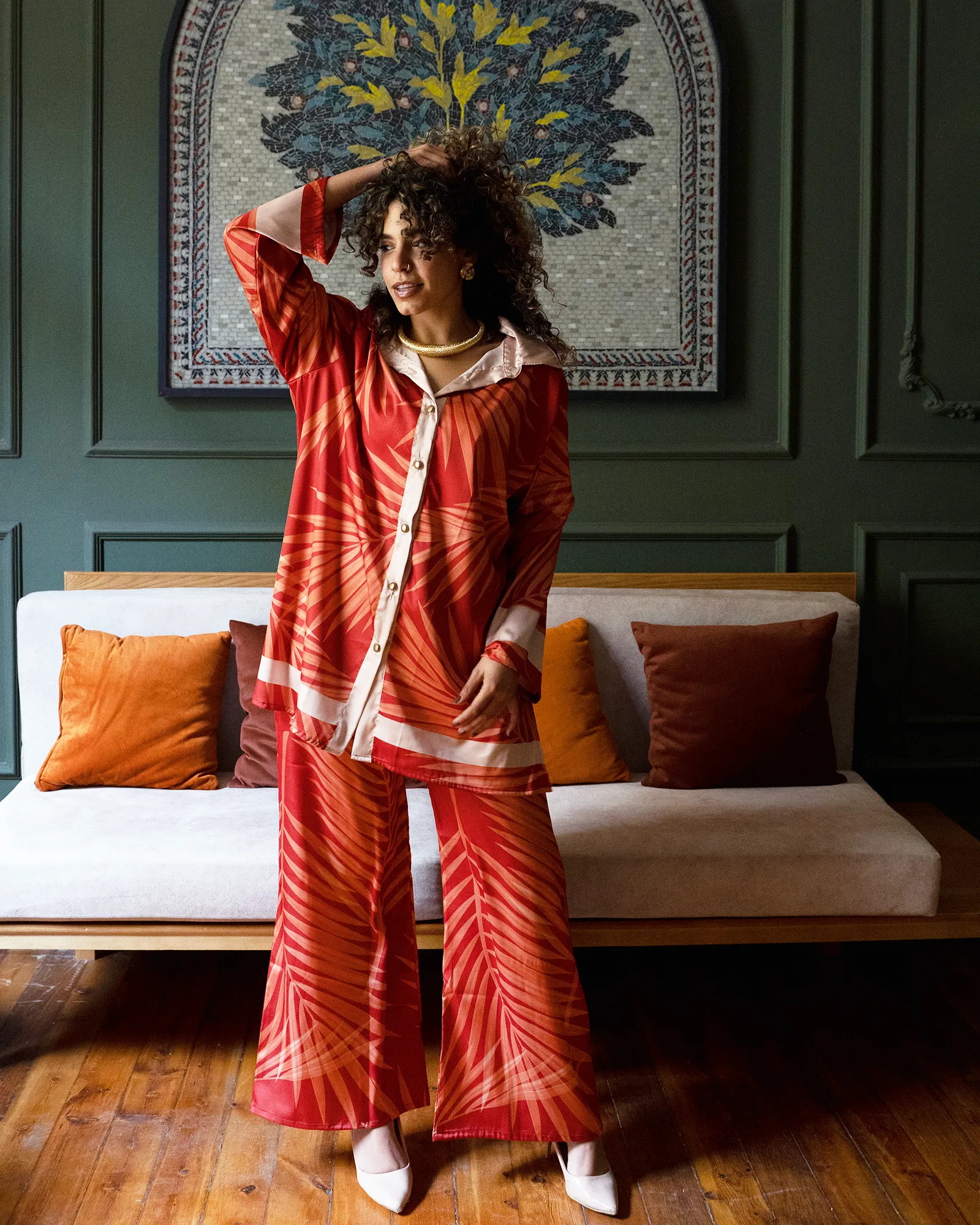 Orange Palm Over-sized Shirt