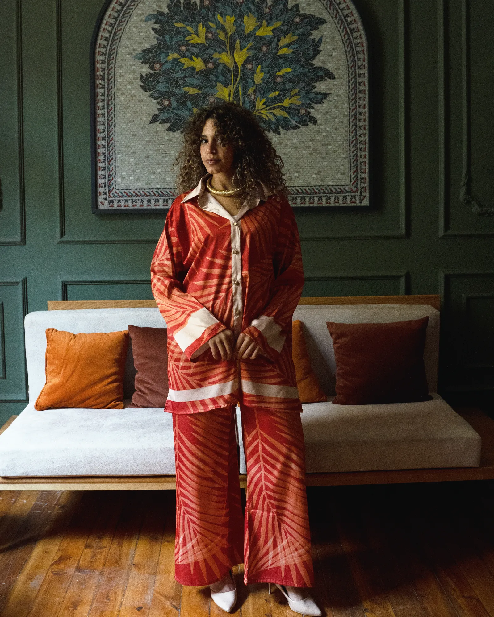Orange Palm Over-sized Shirt