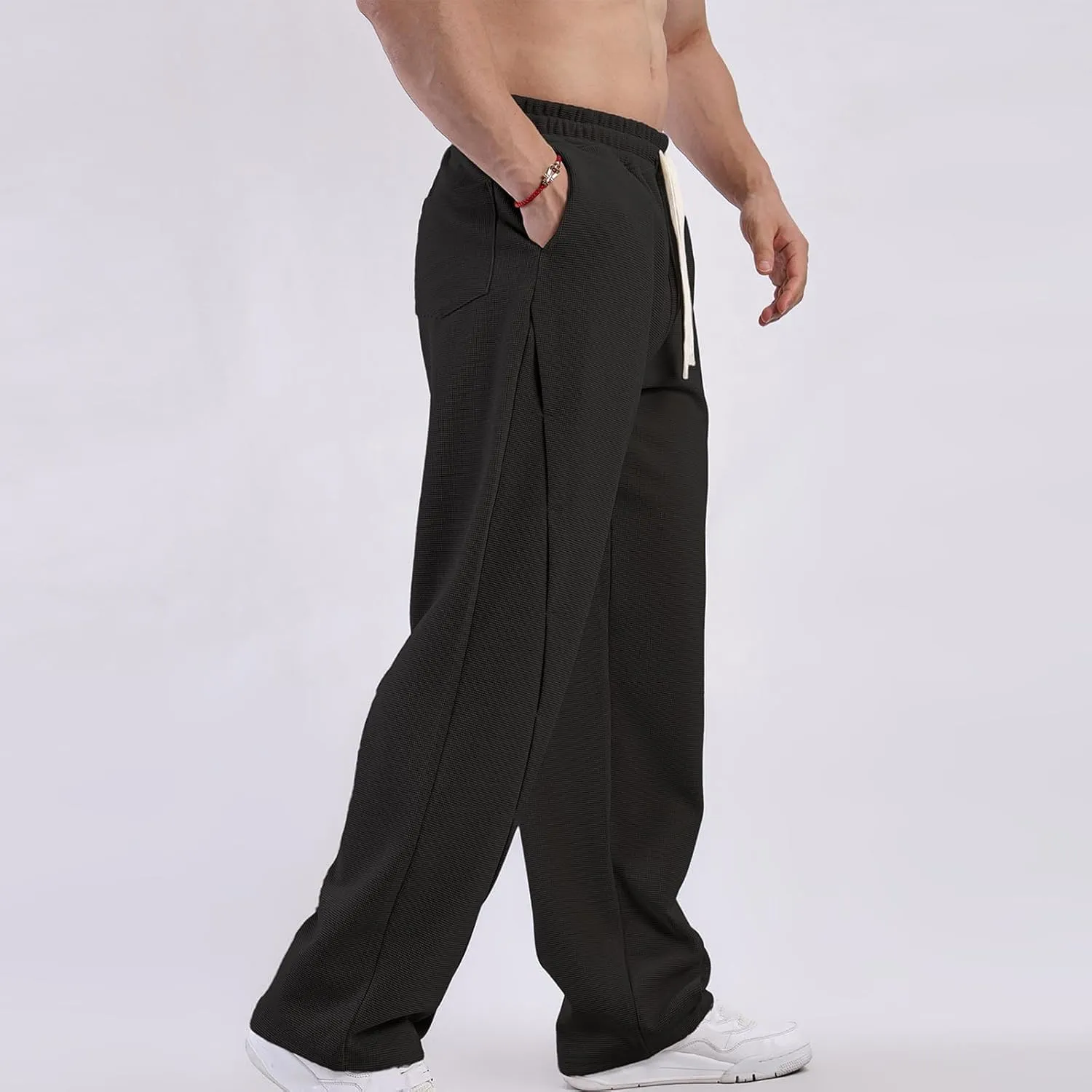 Outdoor Casual Pants Mens Sport Hiking Pants Relaxed Elastic Waist Pants Home Wide Leg Pants Comfy Autumn Pants