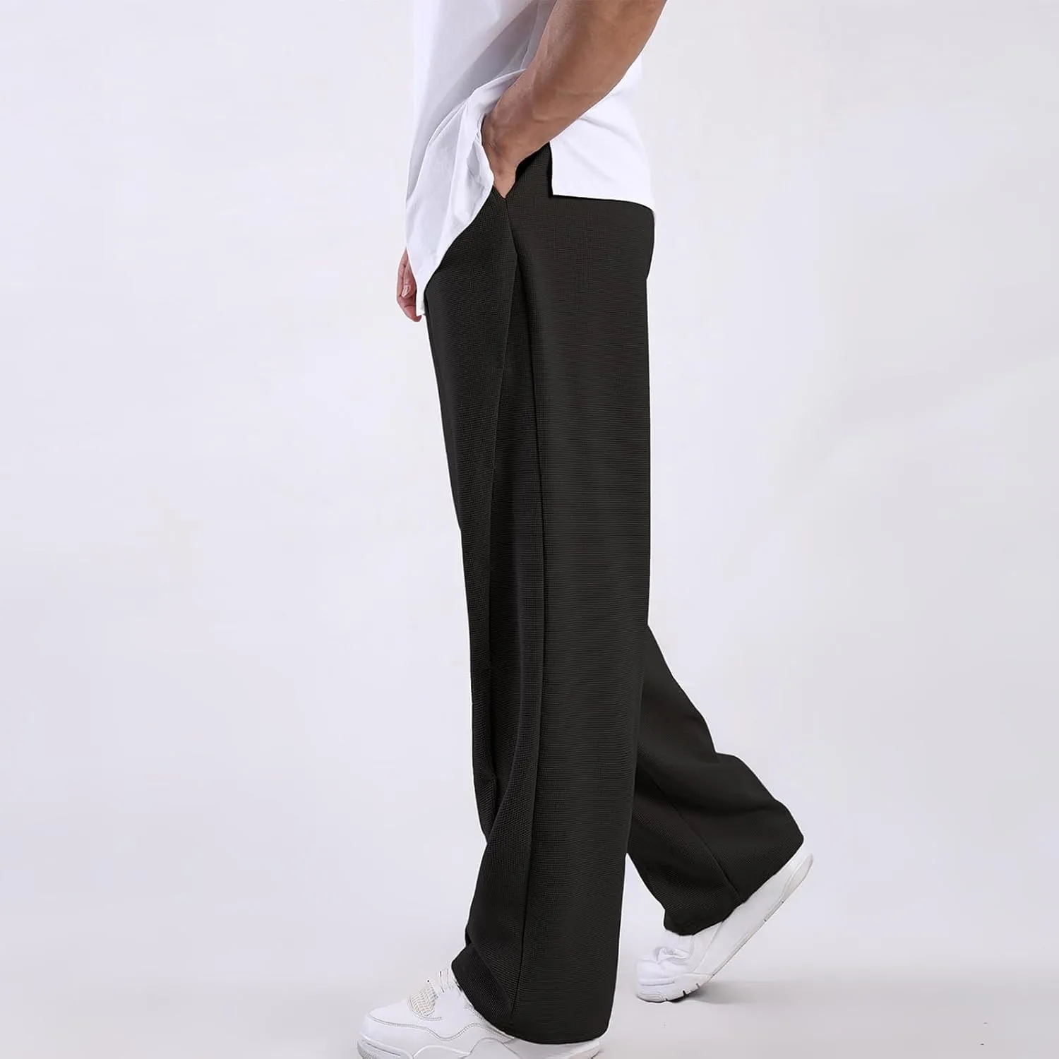 Outdoor Casual Pants Mens Sport Hiking Pants Relaxed Elastic Waist Pants Home Wide Leg Pants Comfy Autumn Pants