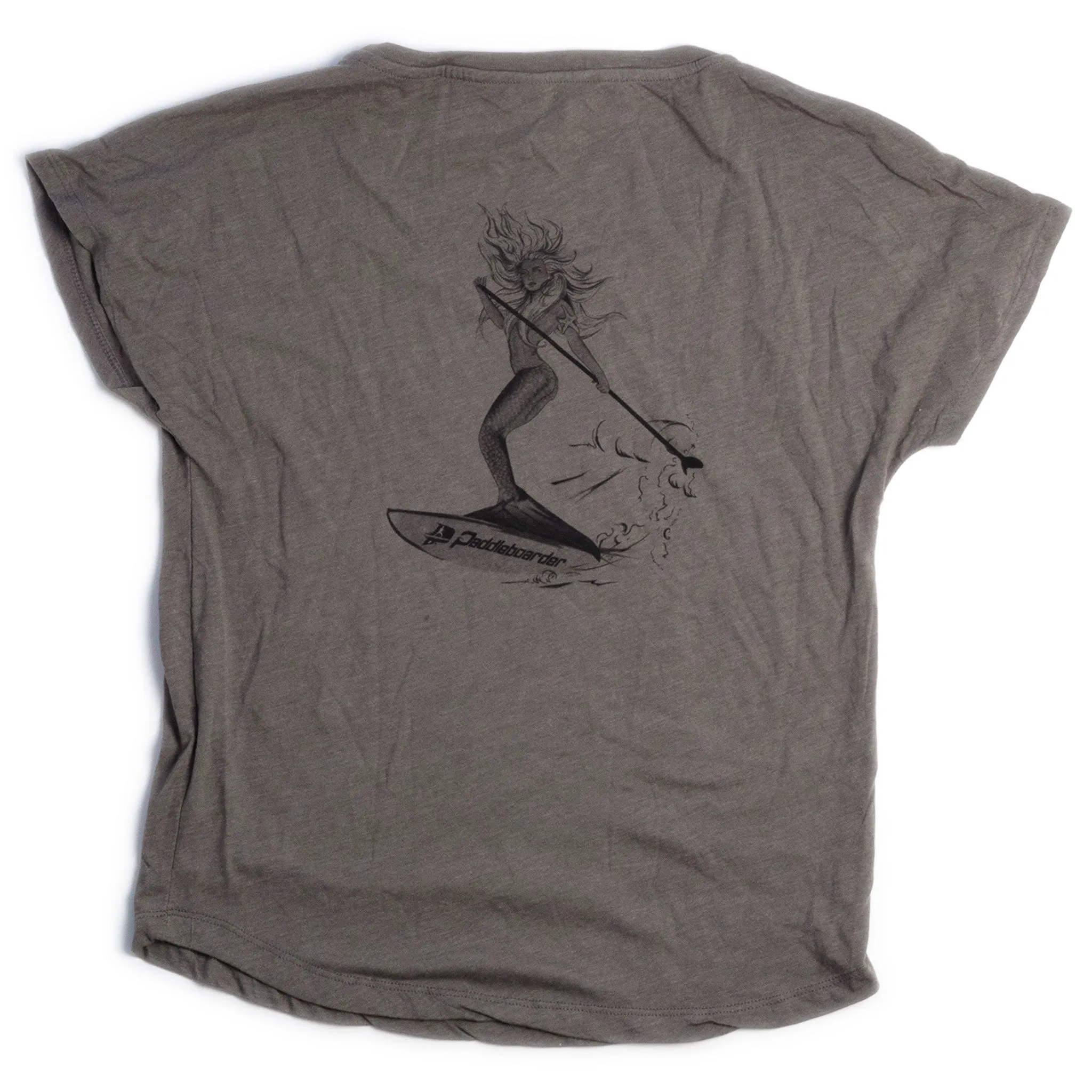 Paddleboarder Logo & Mermaid Loose T-Shirt - Army Green