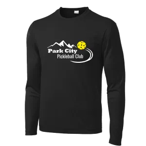 Park City Pickleball Club (White Words) Customizable | Men's Long Sleeve Athletic Shirt | 100% Polyester