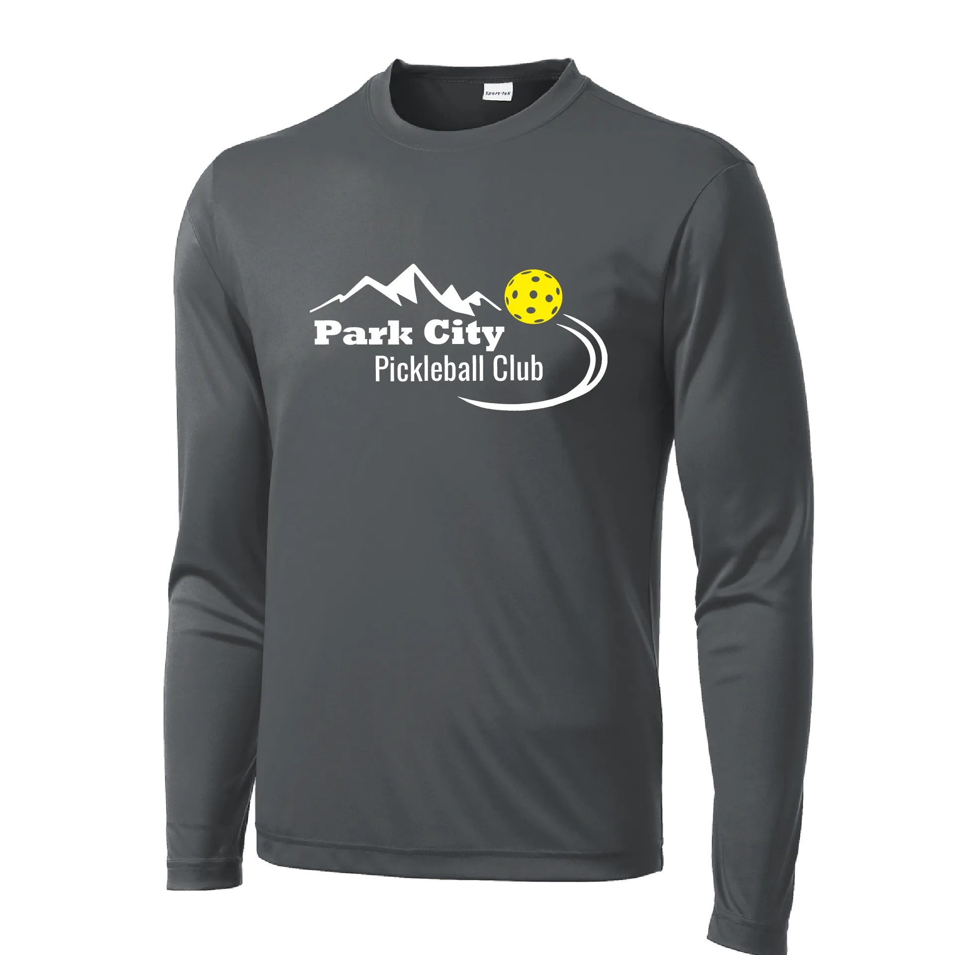 Park City Pickleball Club (White Words) Customizable | Men's Long Sleeve Athletic Shirt | 100% Polyester