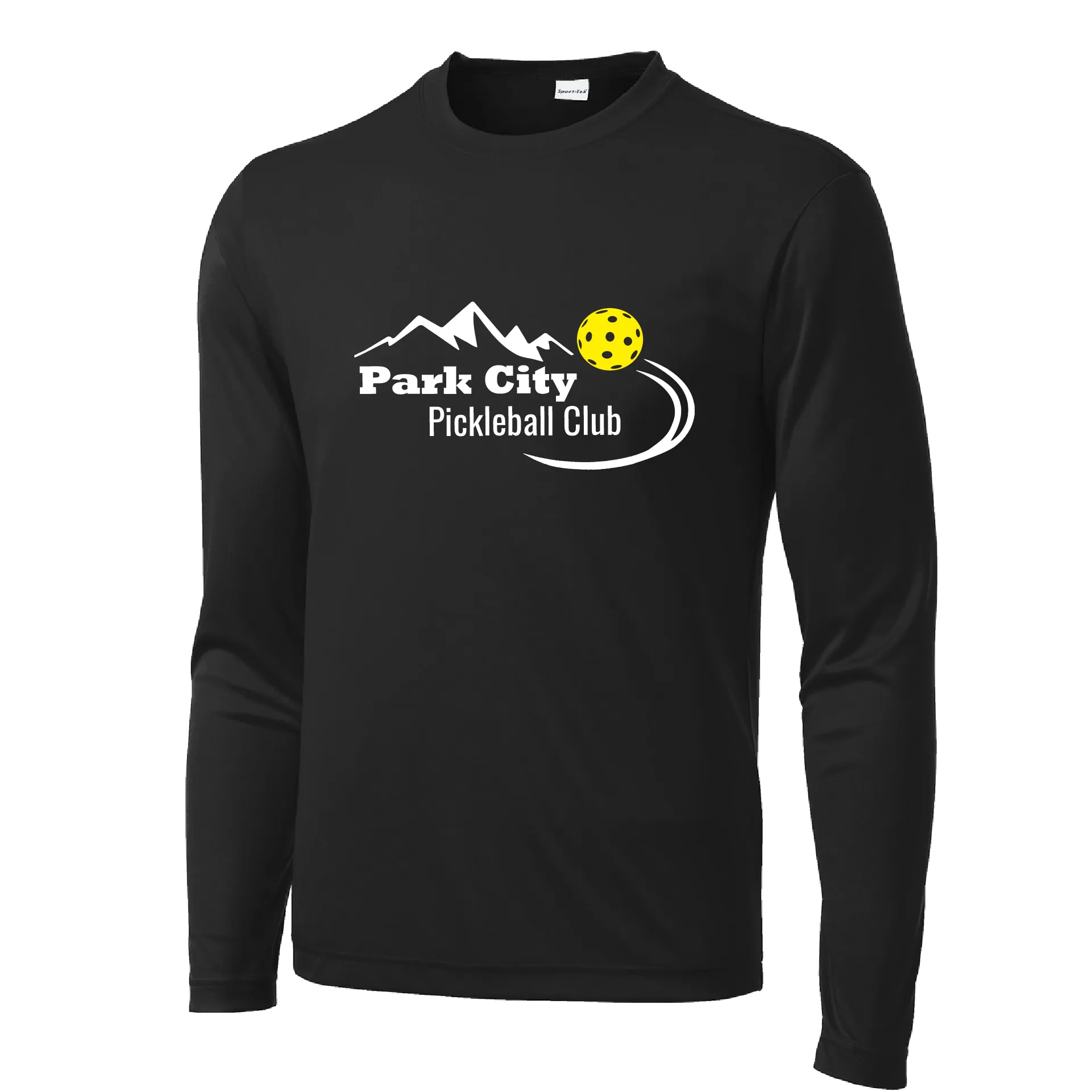 Park City Pickleball Club (White Words) Customizable | Men's Long Sleeve Athletic Shirt | 100% Polyester