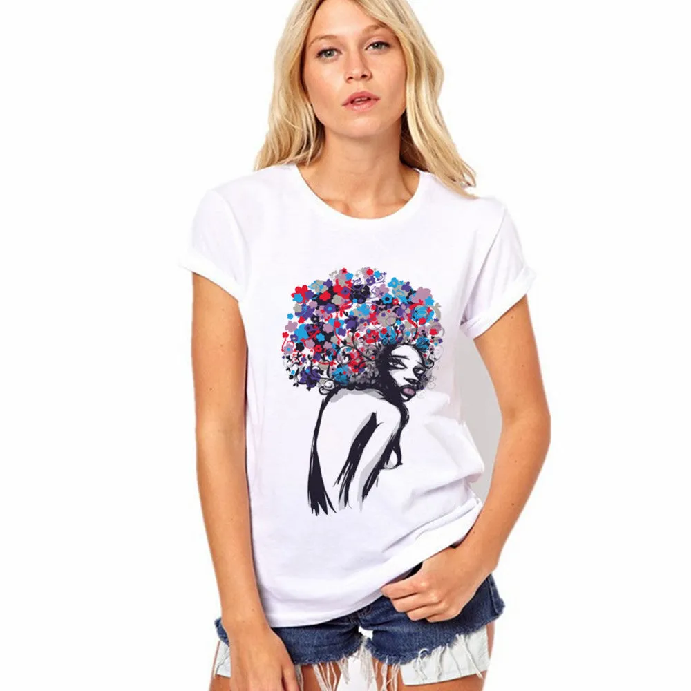 Pattern Print White Scoop Short Sleeves Regular T-shirt