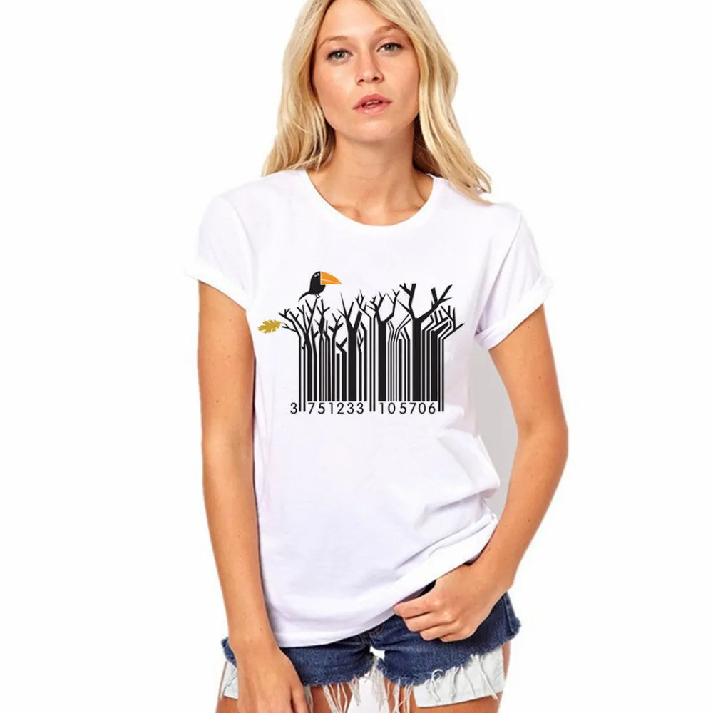 Pattern Print White Scoop Short Sleeves Regular T-shirt