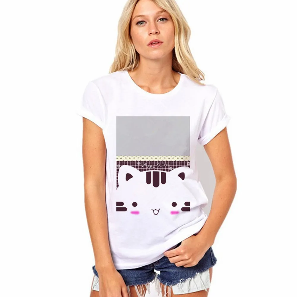 Pattern Print White Scoop Short Sleeves Regular T-shirt