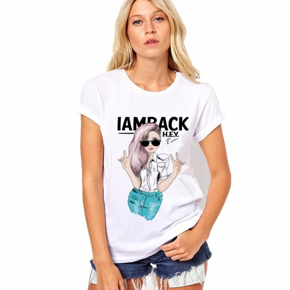 Pattern Print White Scoop Short Sleeves Regular T-shirt