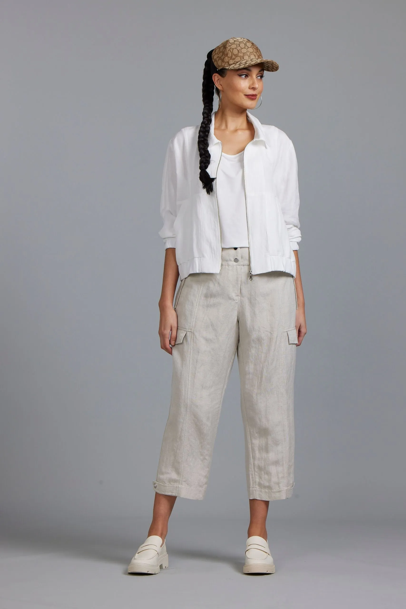 Paula Ryan Washer Linen Cropped Jacket - Navy