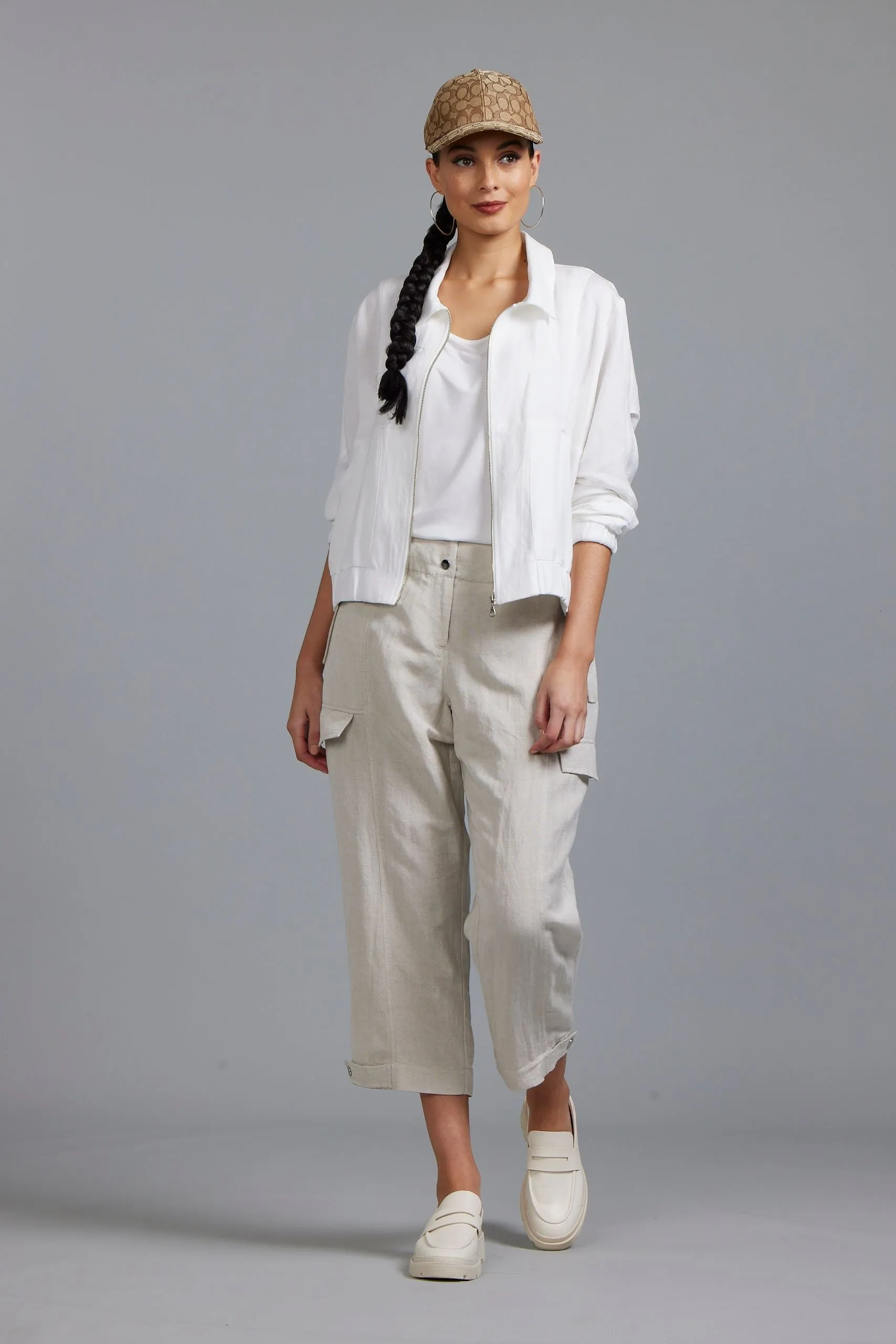 Paula Ryan Washer Linen Cropped Jacket - Navy