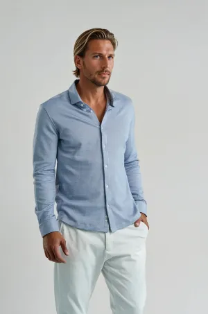 Pique Textured Long Sleeve Shirt - Blue