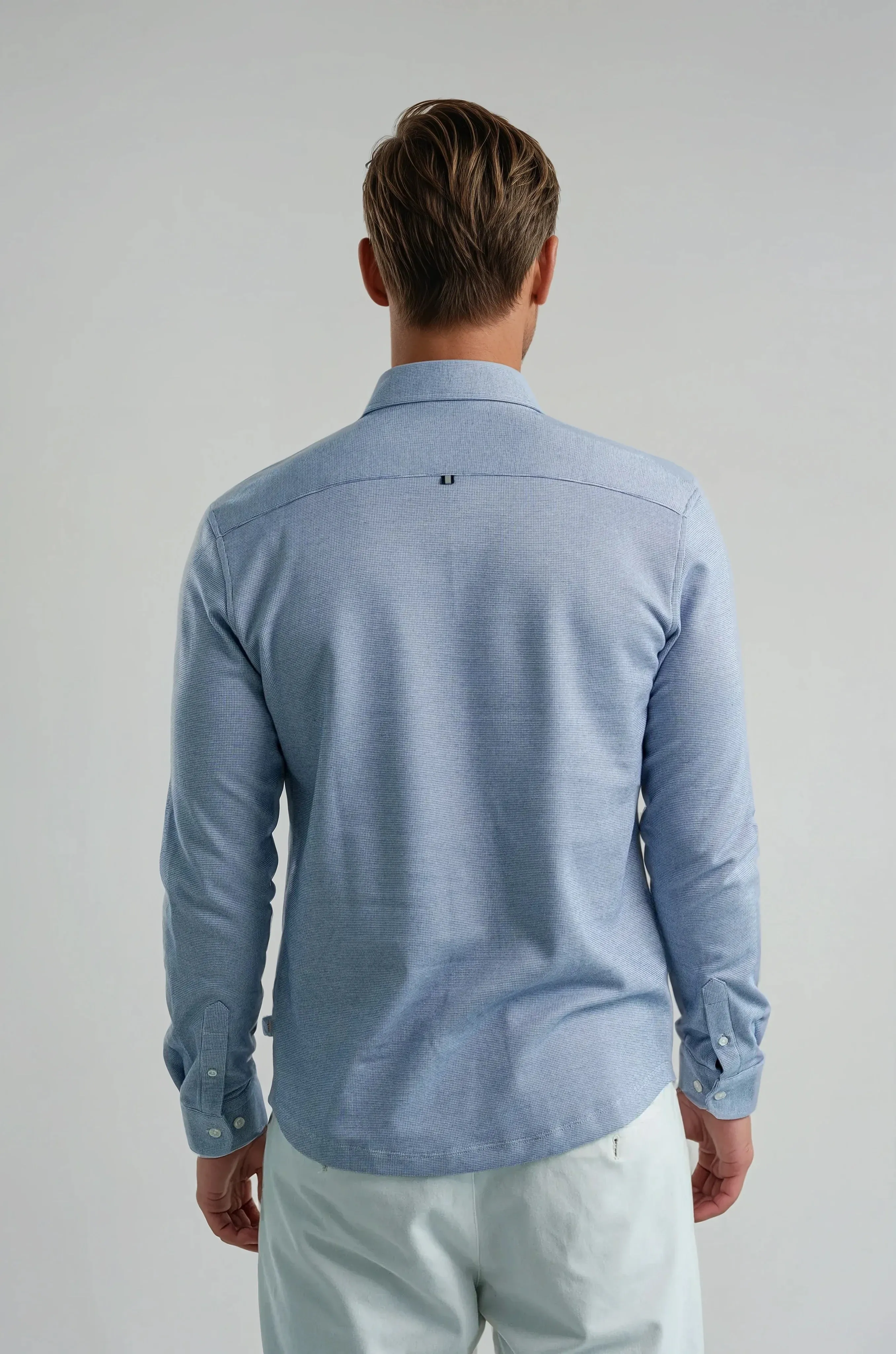 Pique Textured Long Sleeve Shirt - Blue