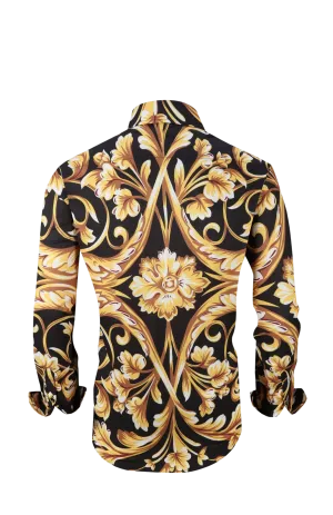 PREMIERE SHIRTS: BLACK/GOLD FLORAL TRIBAL