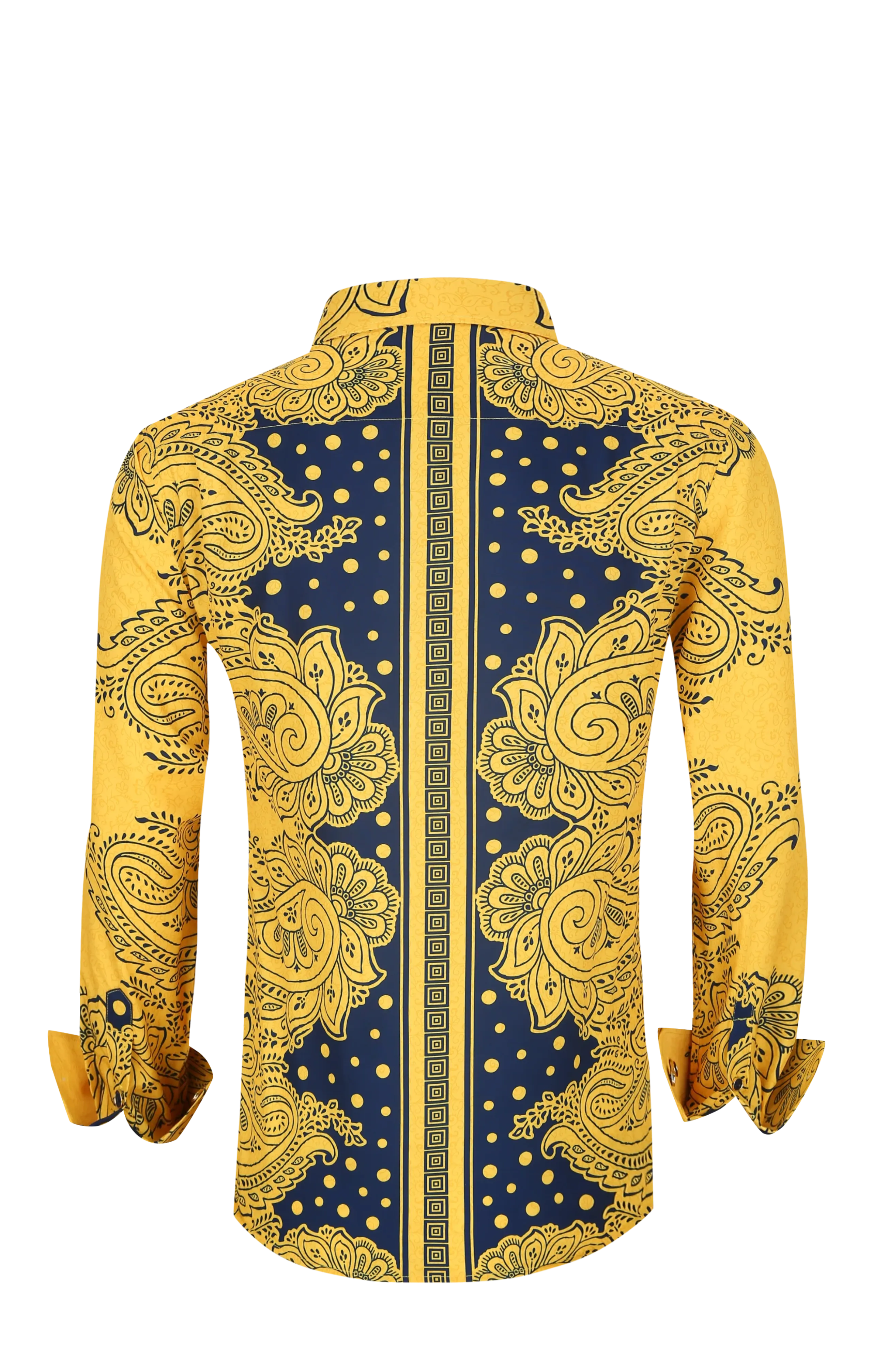 PREMIERE SHIRTS: BLUE/GOLD TRIBAL GEOMETRIC